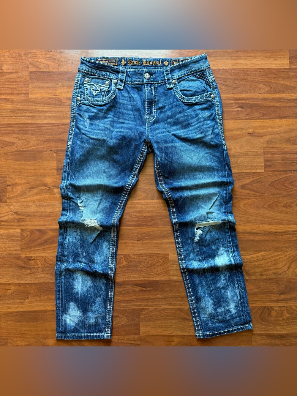 Y2K Rock Revival Yitro Straight 36 35 x 30.5 inches men's acid washed blue jeans